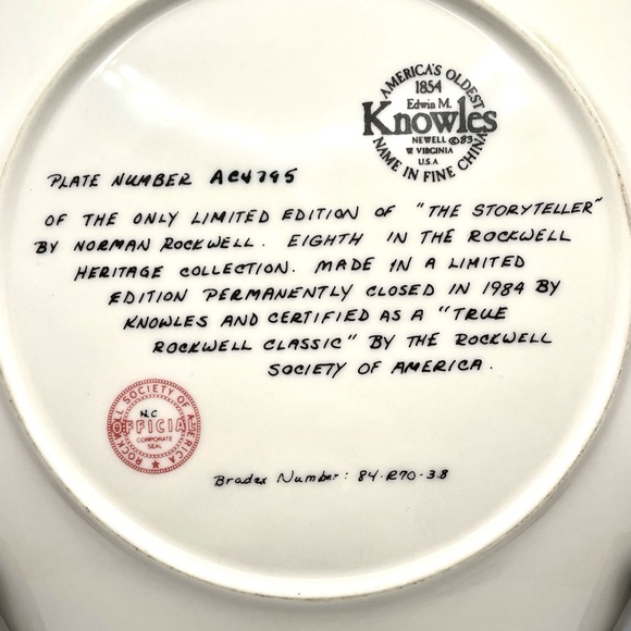 Norman Rockwell “The Storyteller” plate w/display - Picture 3 of 3